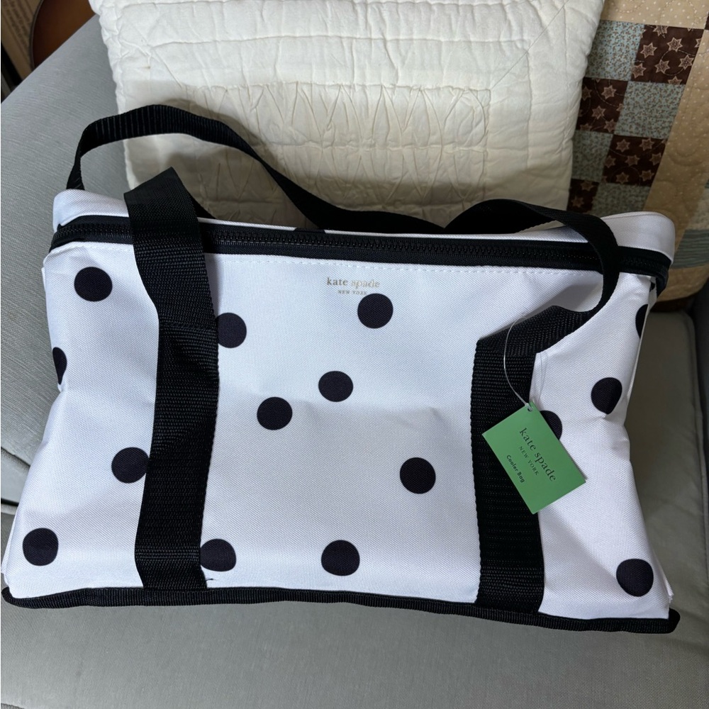 Kate spade deco dot cooler white with black polka dots